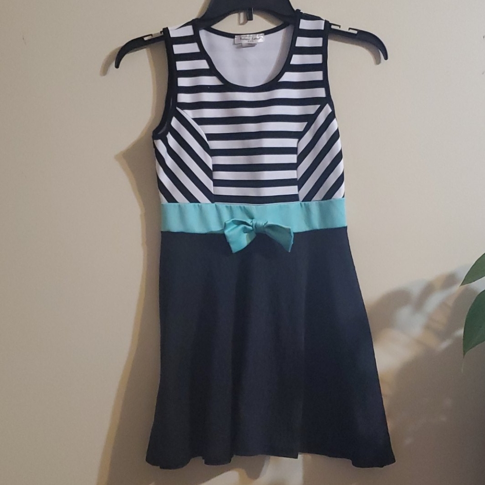 Girls dress with black & white stripe top